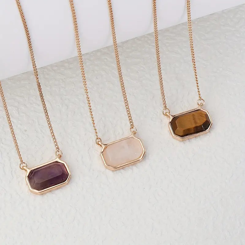Classy Natural Stone Pendant Necklace - Simple Zinc Alloy Necklace