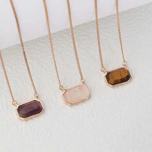 Classy Natural Stone Pendant Necklace - Simple Zinc Alloy Necklace