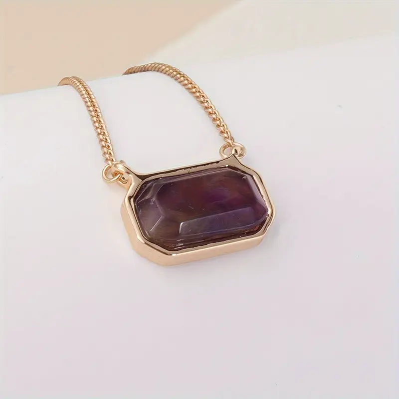 Classy Natural Stone Pendant Necklace - Simple Zinc Alloy Necklace